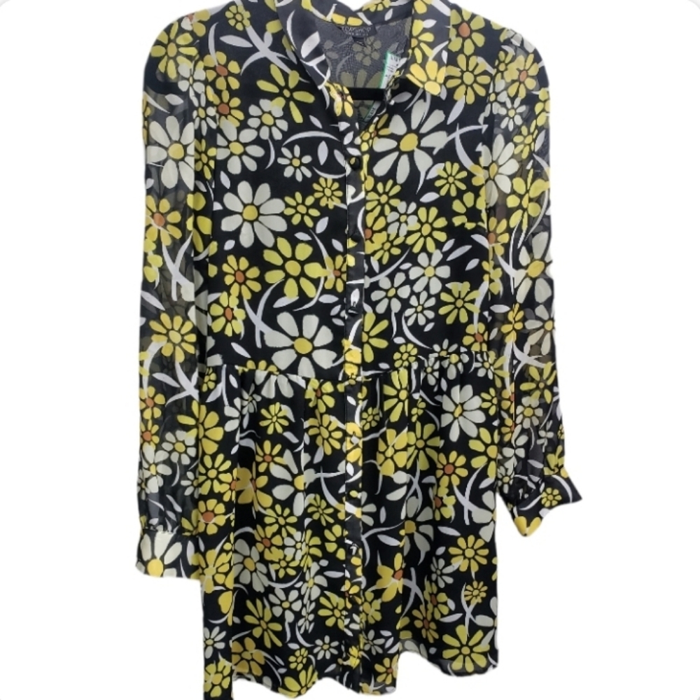 Top Shop women's size 4 black & yellow floral top / dress daisy print